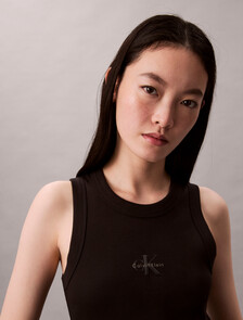Monogram Rib Knit Tank Top, Black, hi-res