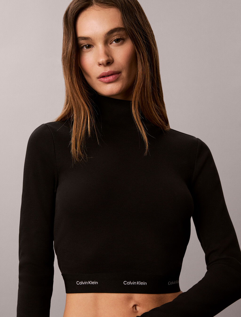 Baby Fit Cropped Turtleneck Top, Black, hi-res