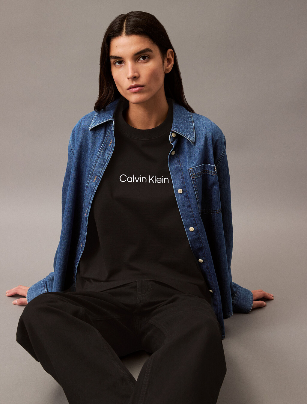Calvin Klein Hero Modern 方形剪裁 T 恤, Black Beauty, hi-res