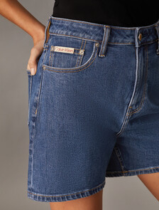 Sustainable High Rise Relaxed Denim Shorts, Denim Medium, hi-res