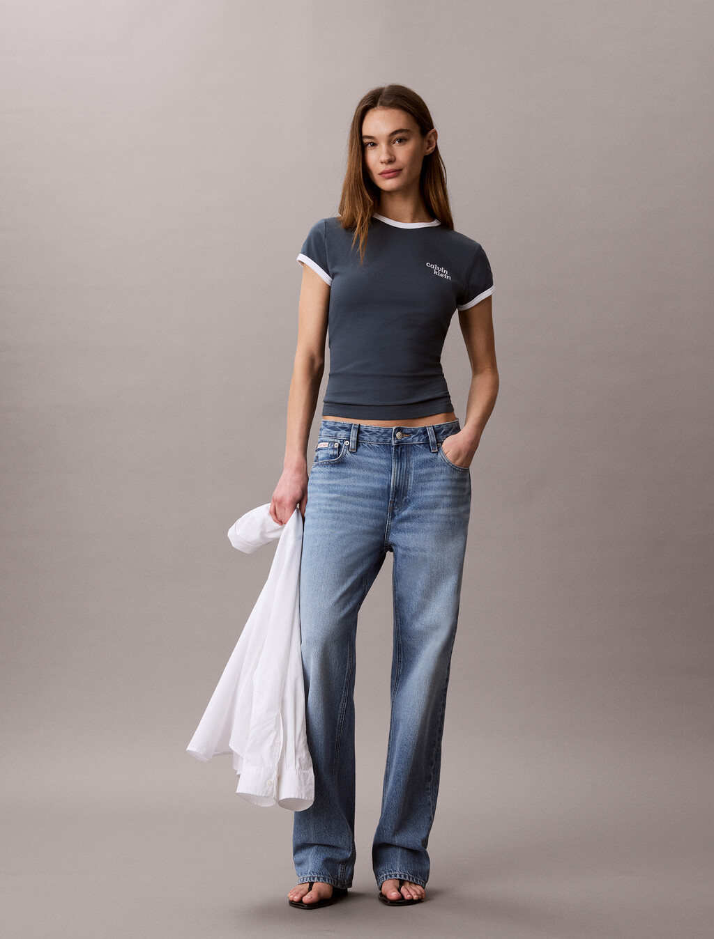 Embroidered Logo Ringer T-shirt, Dark Slate, hi-res
