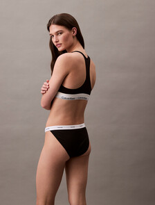 Cotton Stretch Rib String Bikini, Black, hi-res