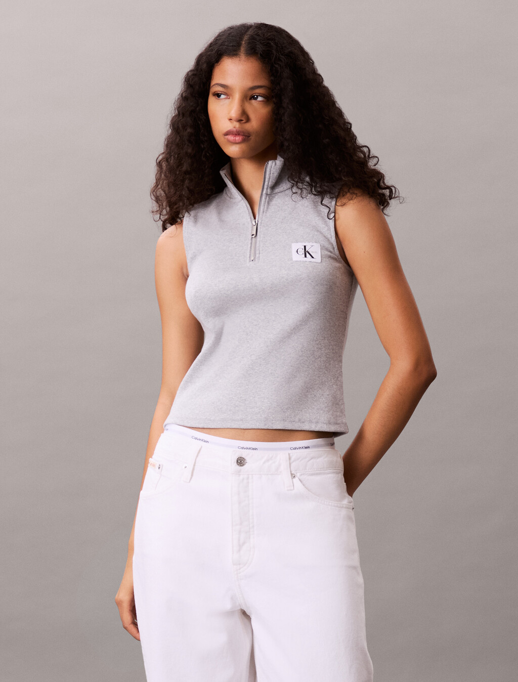 Sleeveless Quarter Zip Top, BC06 Grey Heather, hi-res