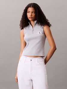 Sleeveless Quarter Zip Top, BC06 Grey Heather, hi-res