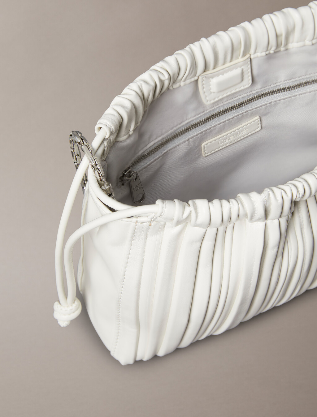Drawstring Plisse Crossbody Bag, Lily White, hi-res