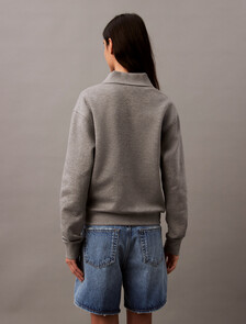 棉質莫代爾抓絨 Polo 衫, Med Grey Heather, hi-res