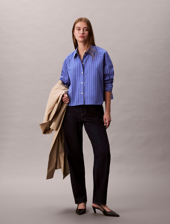 Stripe Cropped Boxy Button-Down Shirt