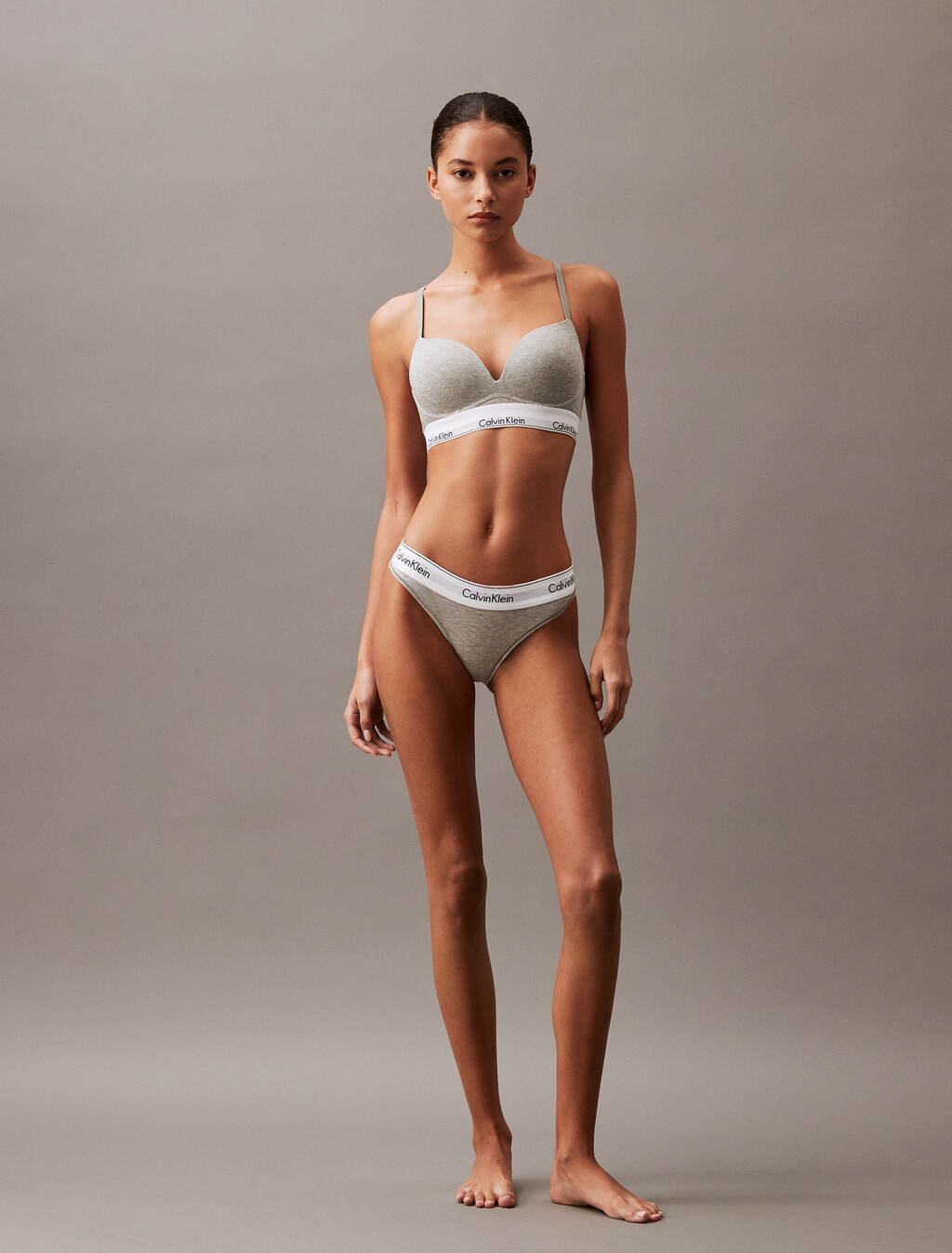 Icon Cotton Modal 棉質莫代爾深 V 胸罩, Grey Heather, hi-res