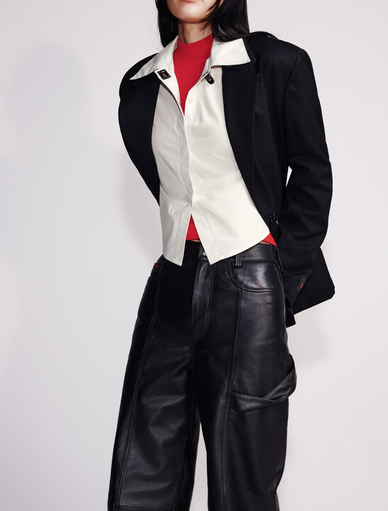 Leather Wide Leg Cargo Pants