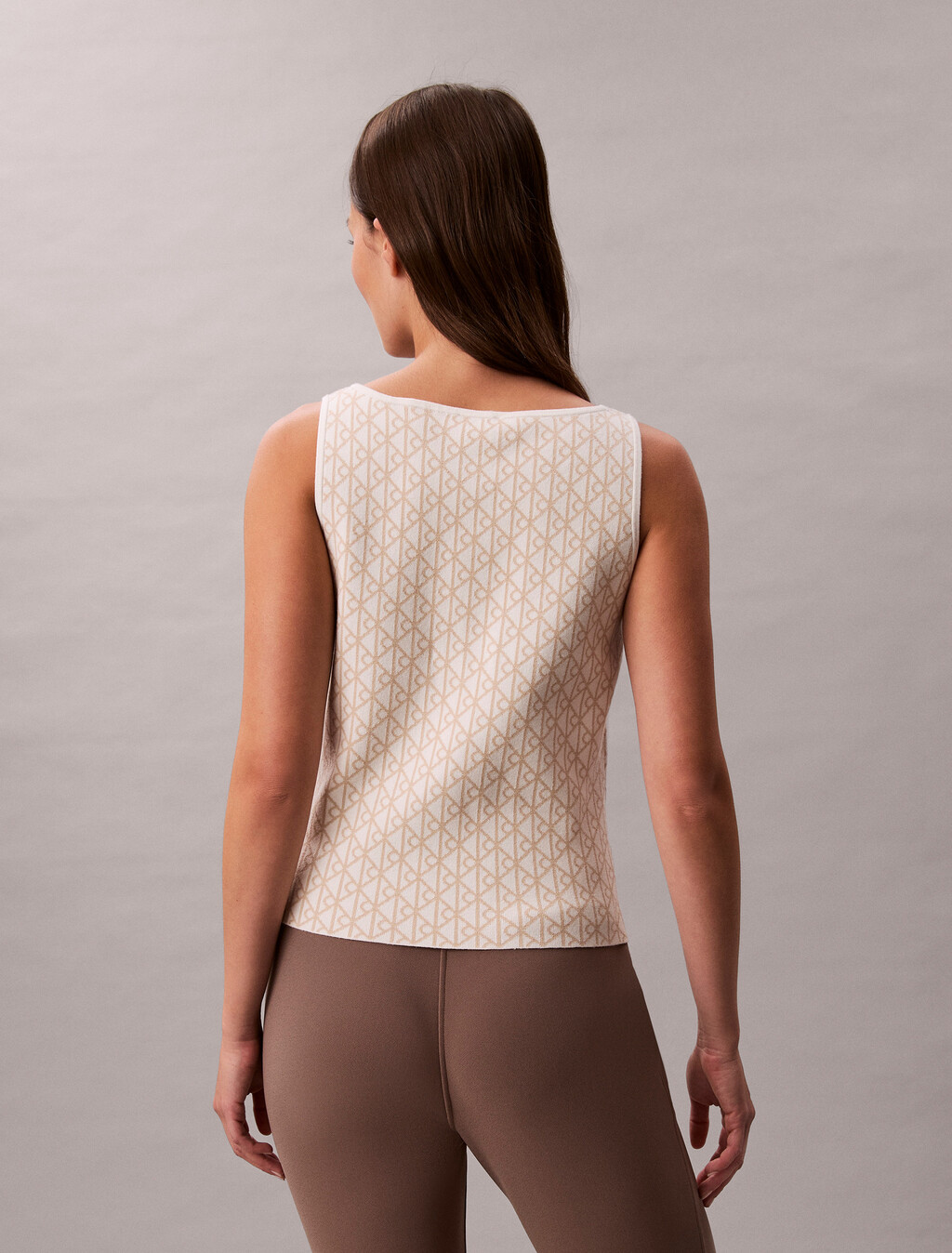 Monogram Tank Cardigan Twinset, White Greige, hi-res