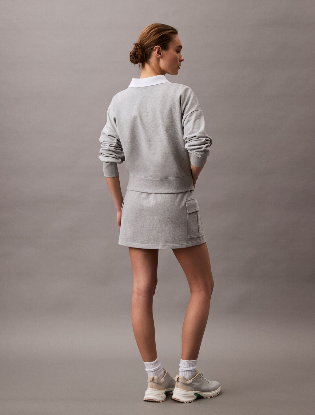 棉質毛圈布工裝迷你裙裝, Heroic Grey Heather, hi-res