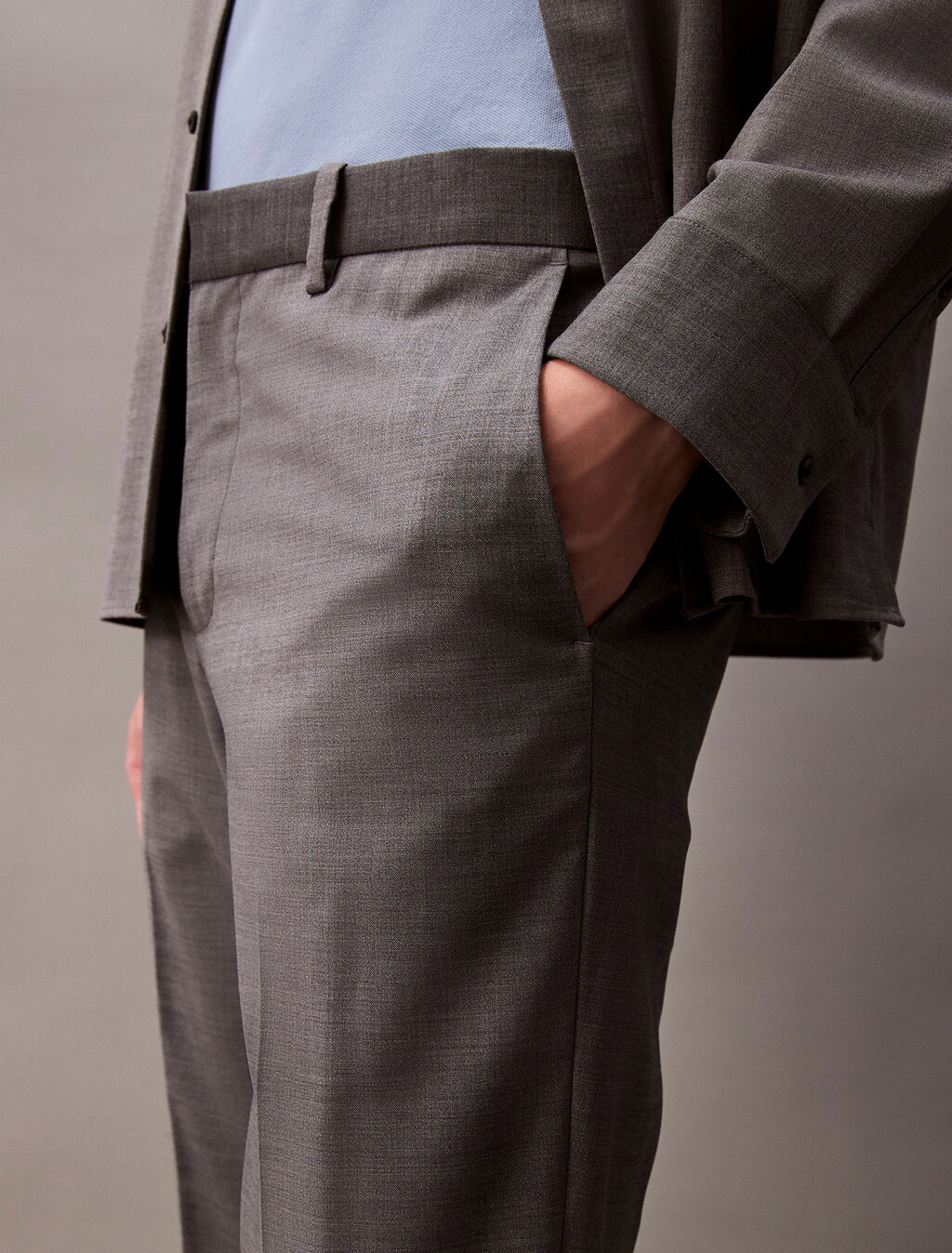 Refined Virgin Wool Slim Trouser, Grey Heather, hi-res