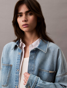 Oversized Denim Utility Shirt, LT BLUE WAVE, hi-res