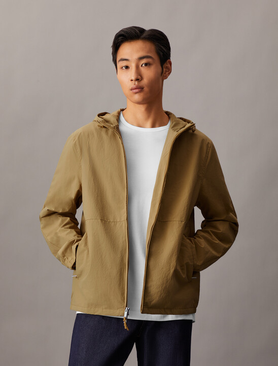 皺面尼龍連帽風衣