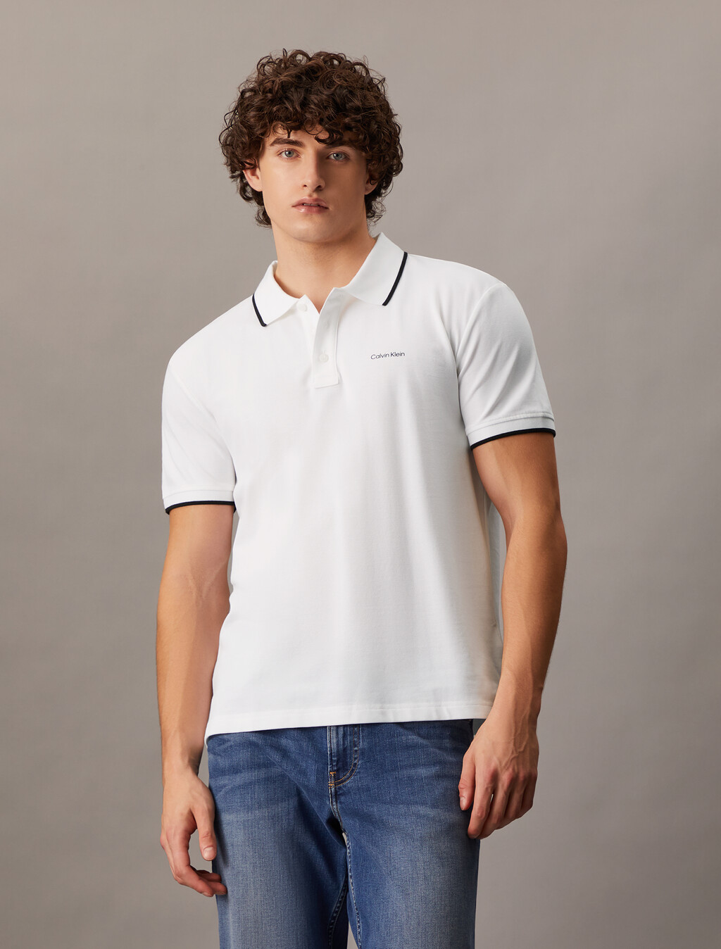 對比飾邊經典珠地棉 Polo 衫, Bright White, hi-res