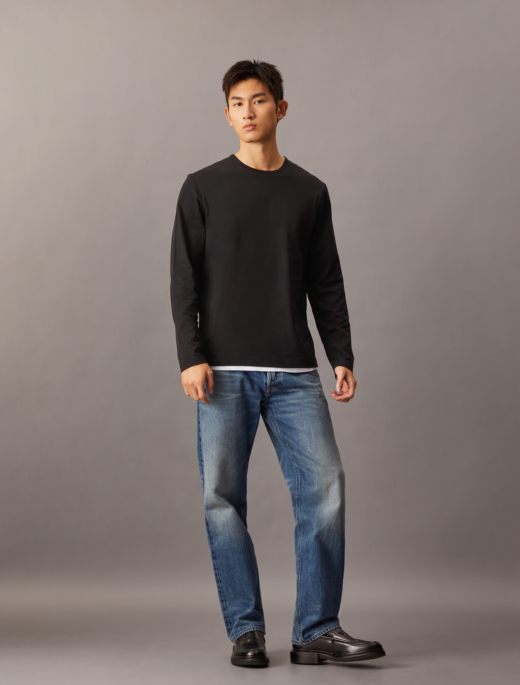 The Calvin 絲光棉圓領 T 恤, Black, hi-res