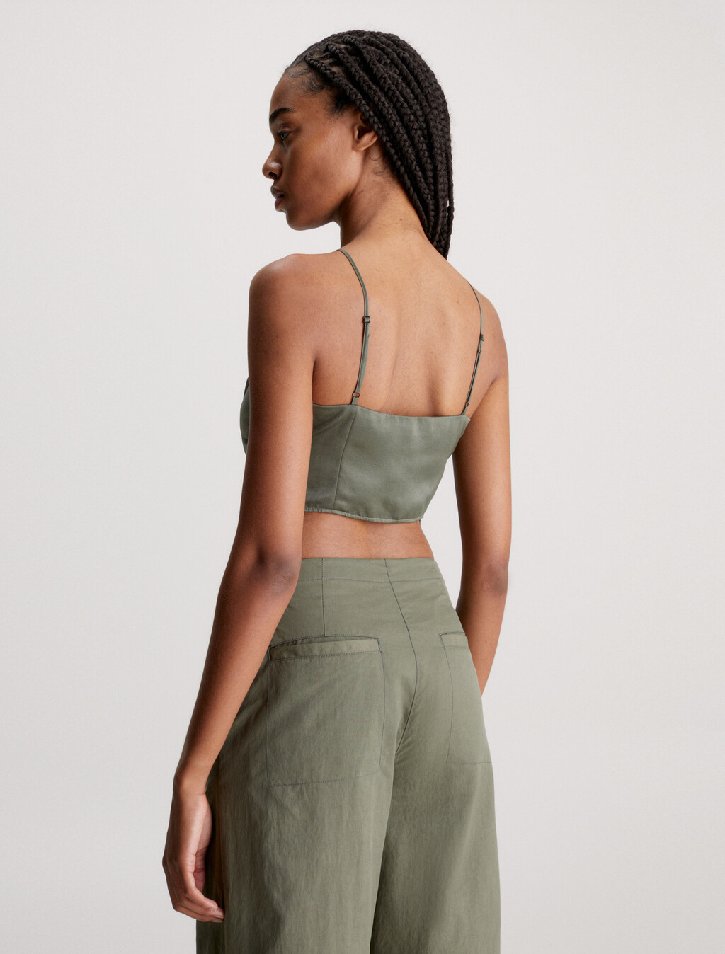 Strappy Satin Tank Top, Dusty Olive, hi-res