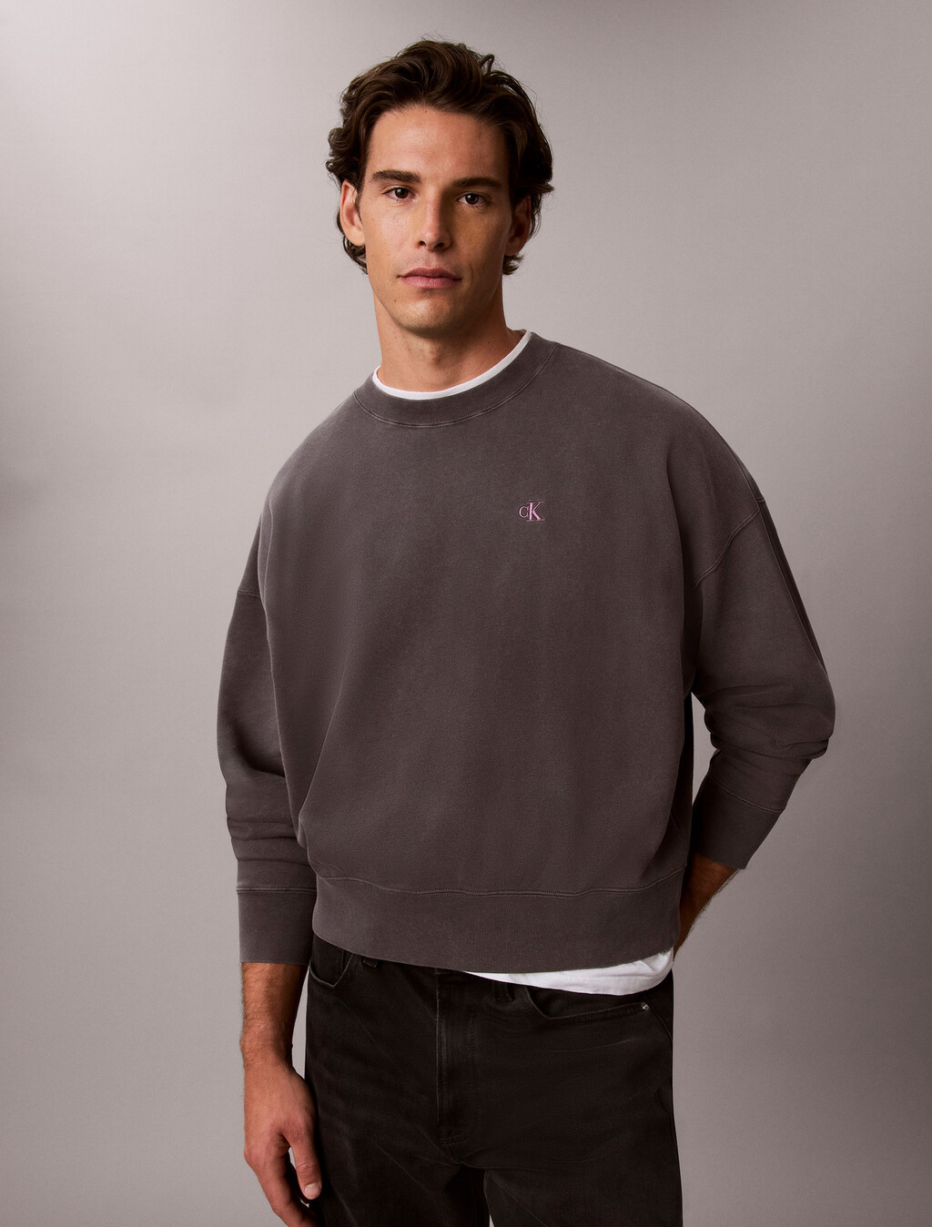 Garment-Dyed Logo Sweatshirt, Volcanic Ash, hi-res