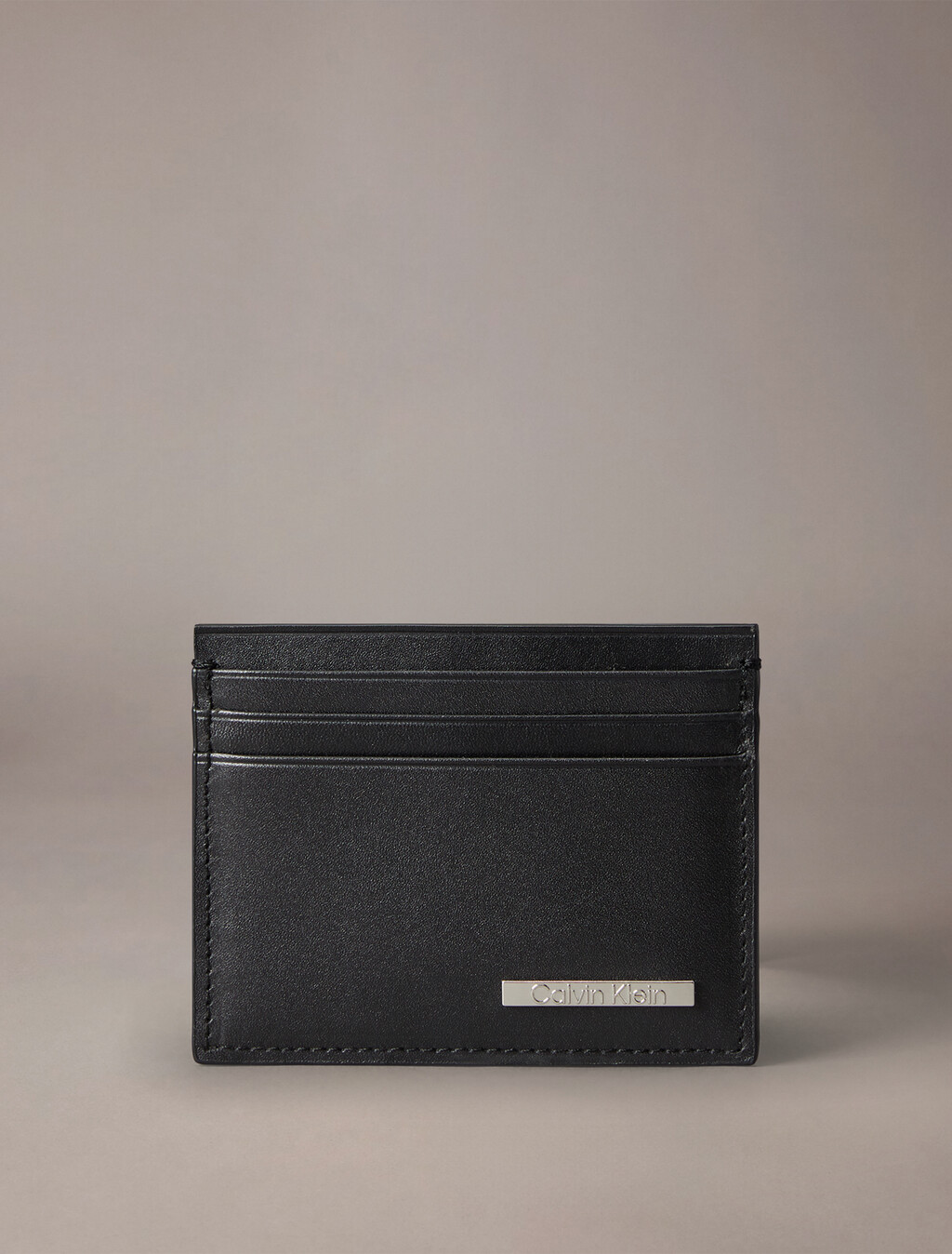 CK Plaque Leather Card Case, Black, hi-res