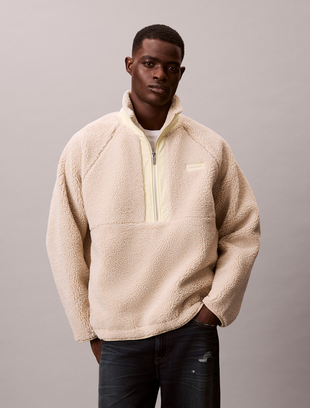 Sherpa Roll Neck 1/4 Zip Sweatshirt, Silvermoss, hi-res