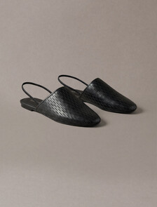 Leather Slingback Mules, Triple Black, hi-res