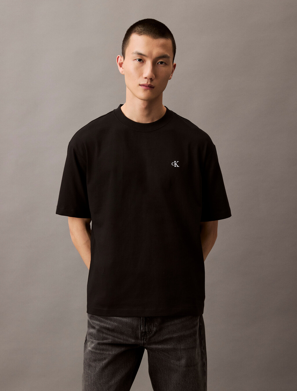 Calvin Logo 圓領上衣, Black, hi-res