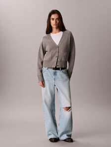 Soft Knit Cotton Wool Cardigan, B30 Grey Heather, hi-res