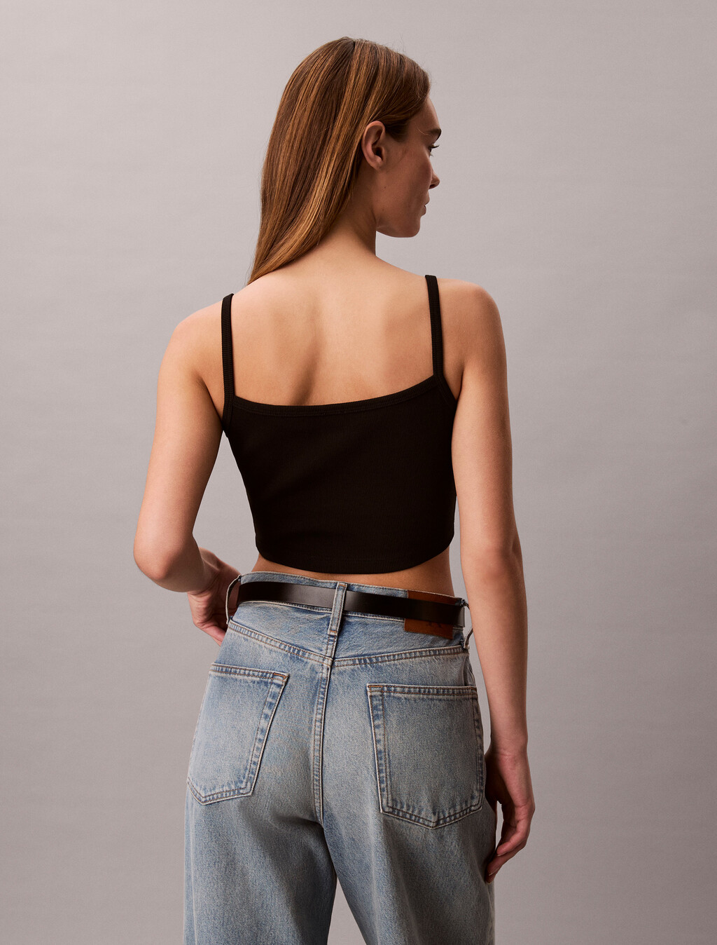 短版羅紋針織棉質背心, Black, hi-res