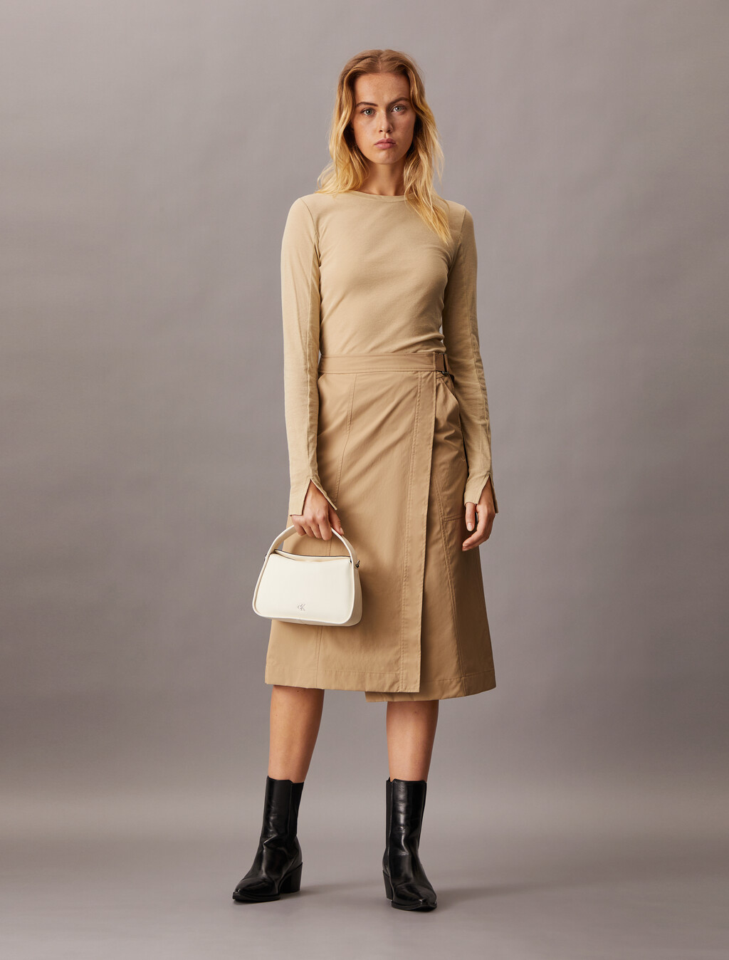 透視針織長袖上衣, Pale Khaki, hi-res