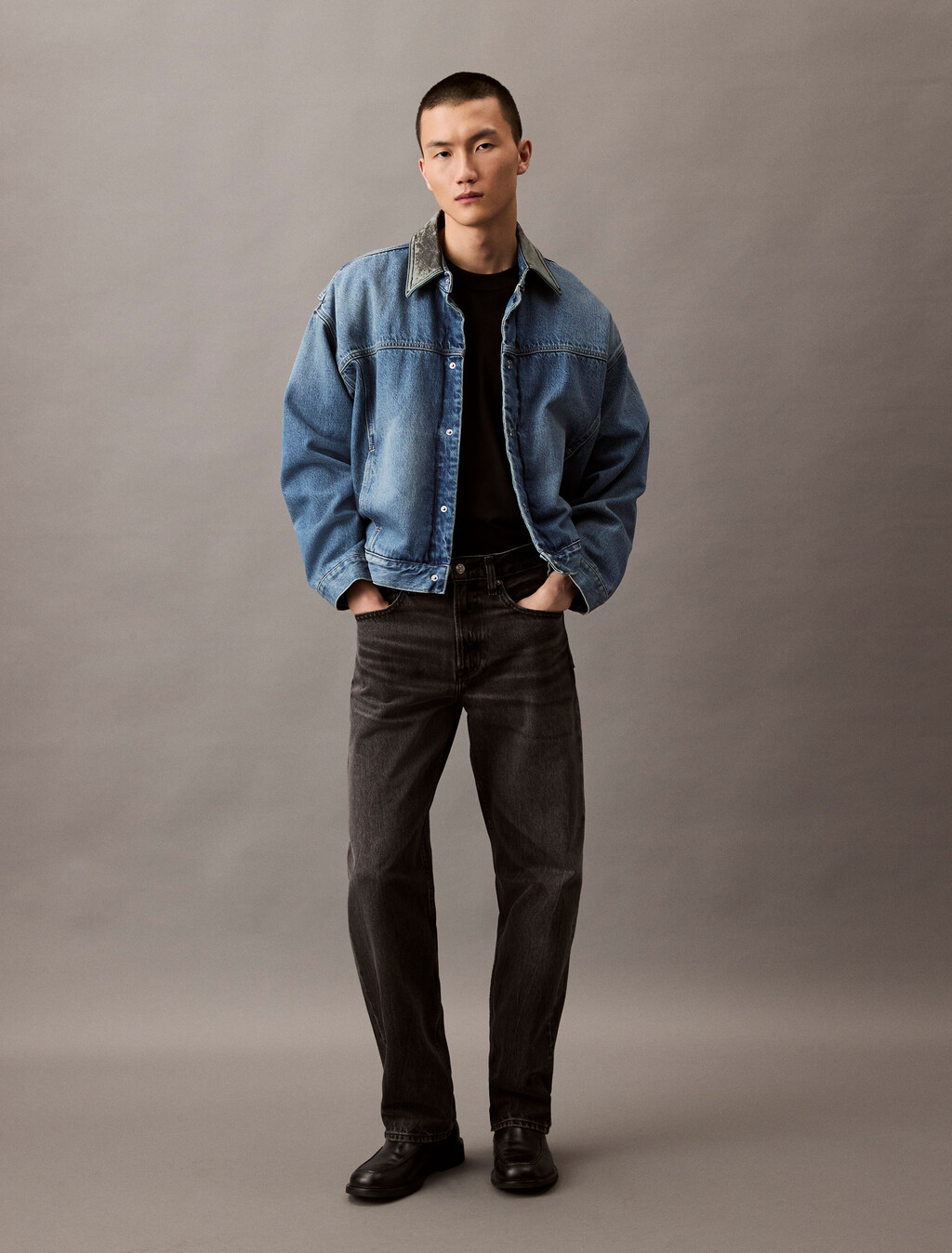 Calvin Logo 圓領上衣, Black, hi-res
