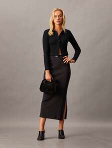 Rib Knit Button Up Polo Top, Ck Black, hi-res