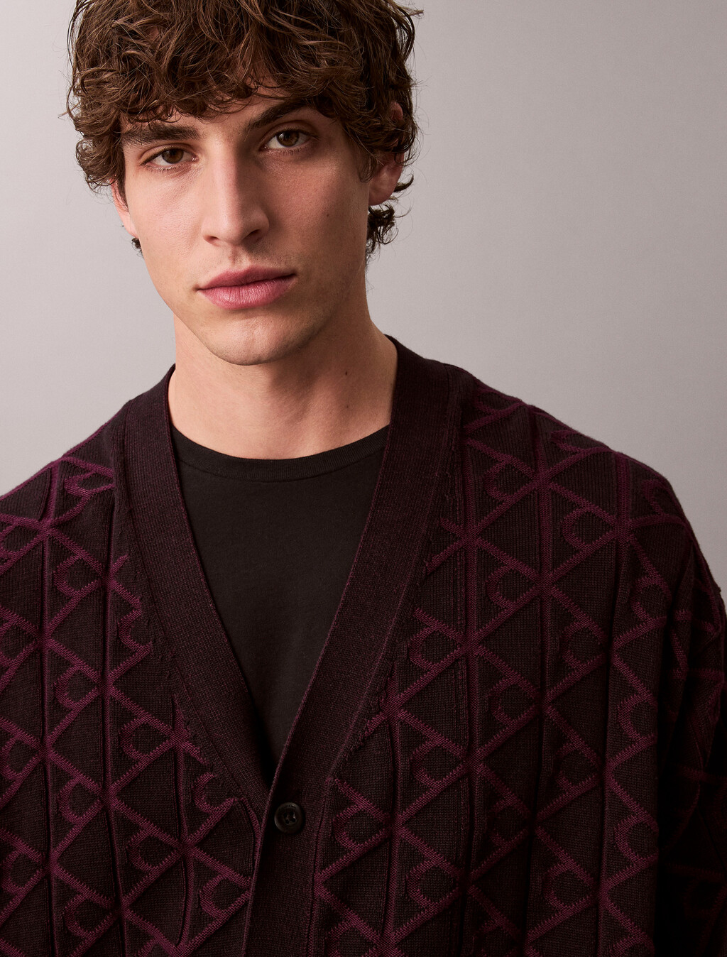 Allover Emblem Logo Relaxed Cardigan, Black, hi-res