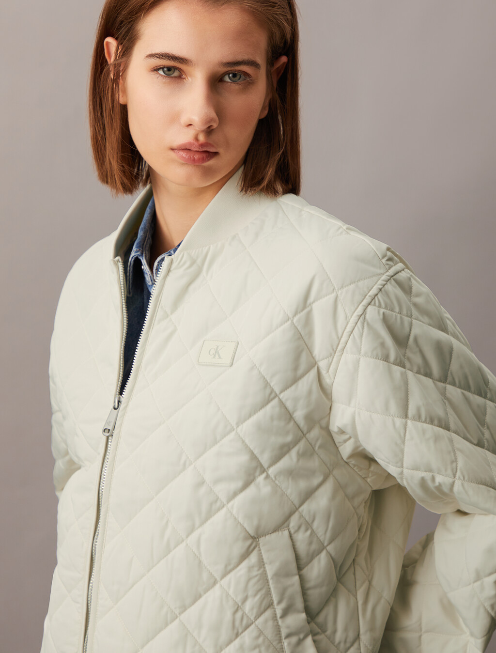 Relaxed Quilted Bomber Jacket, Ivory, hi-res