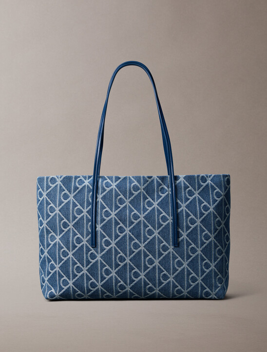 Large Denim Jacquard Tote Bag with Pouch