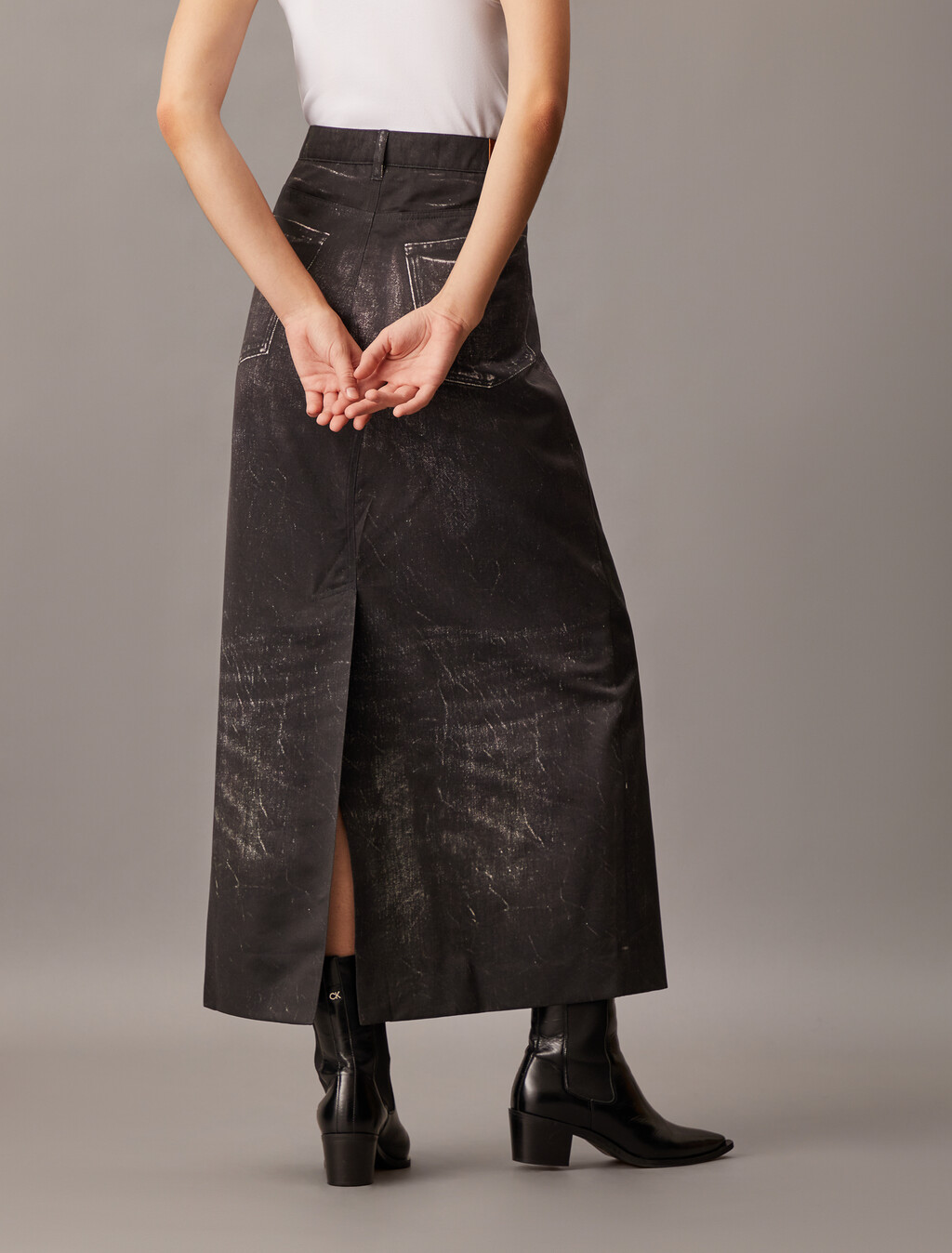 Halo 錯視效果印花牛仔長裙, BLACK DENIM PRINT, hi-res