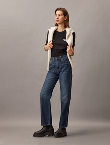 37.5 高腰直筒牛仔褲, Denim Dark, hi-res