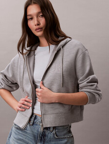 Relaxed Double Knit Cotton Zip Thru Hoodie, Heroic Grey Heather, hi-res