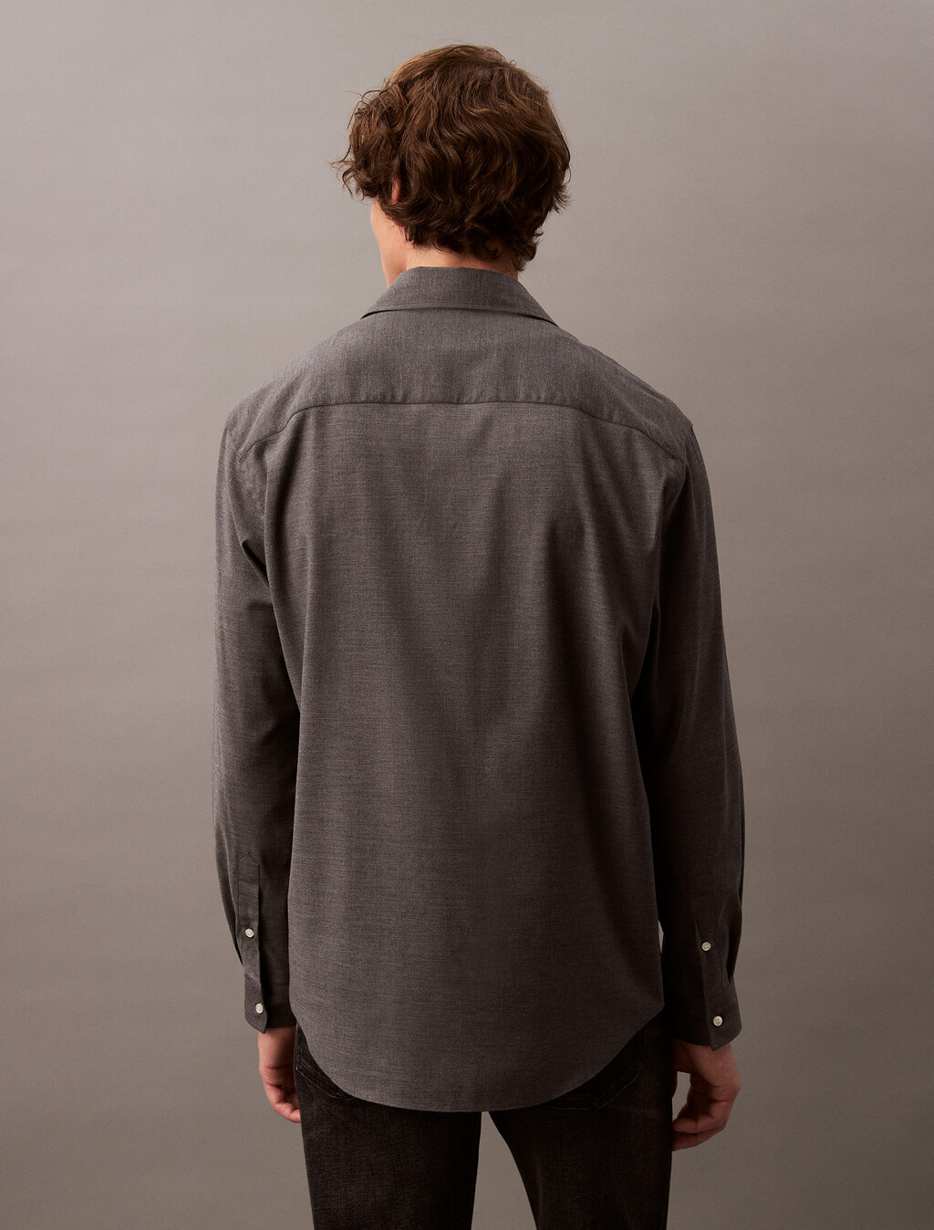 Relaxed Wool Blend Button-Down Shirt, Grey Heather, hi-res
