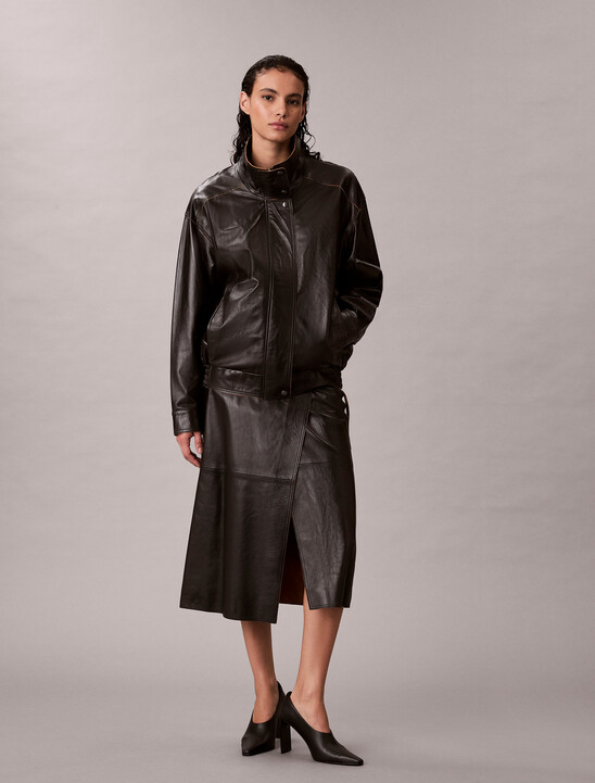 皮革中長裹身裙裝