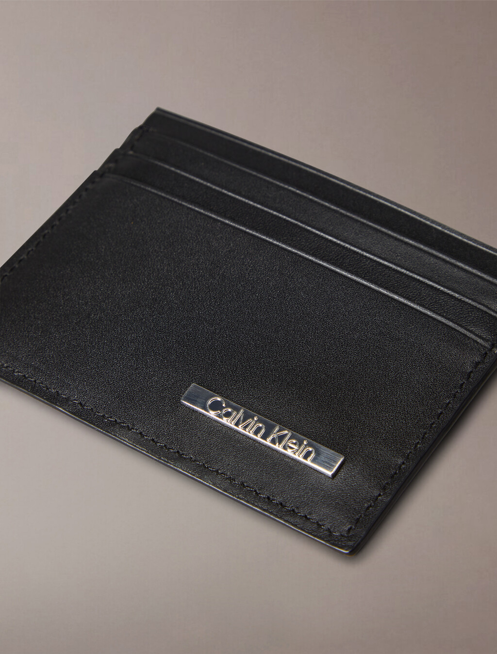 CK Plaque Leather Card Case, Black, hi-res