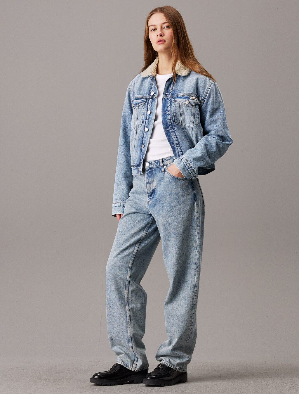 搖粒絨牛仔外套, Denim Medium, hi-res