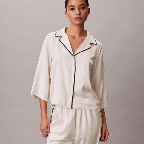 亮面緞面短袖襯衫 DOTTED LOGO PINSTRIPE IVORY