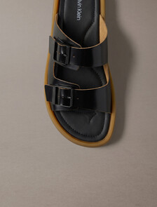 CK Milo - Leather Buckle Sandals, Black/Honey, hi-res