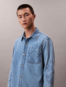 CK Emblem 90 年代牛仔襯衫式外套, CK LT BLUE STONE, hi-res