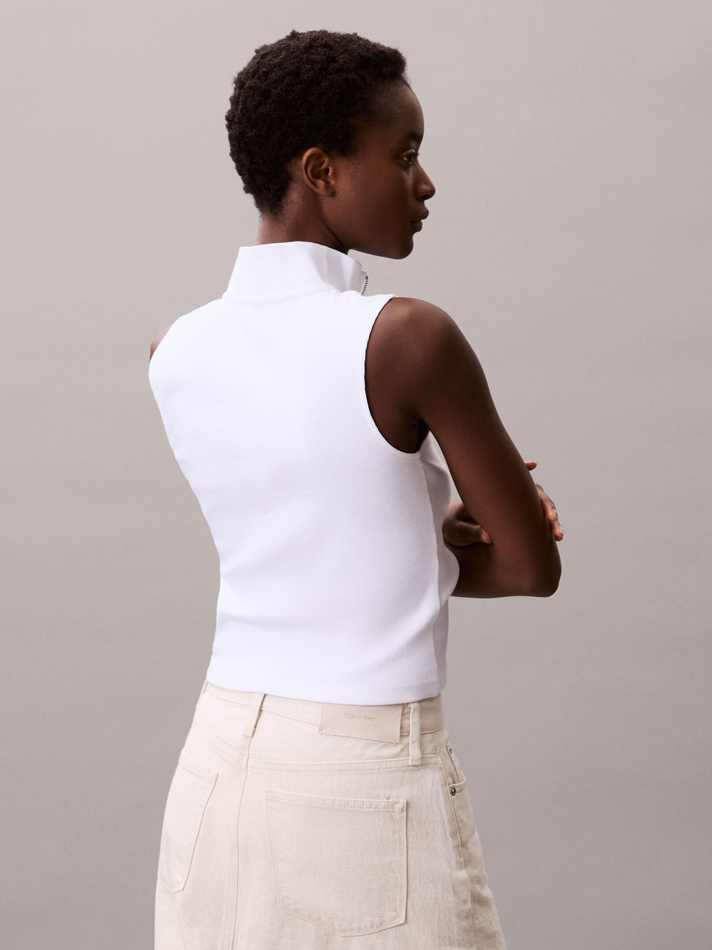 売れ筋商品|||カルバンクライン カットソー トップス レディース Women's Sleeveless Quarter Zip Top Brilliant White Sleeveless Quarter Zip Top | white | Calvin Klein 香港