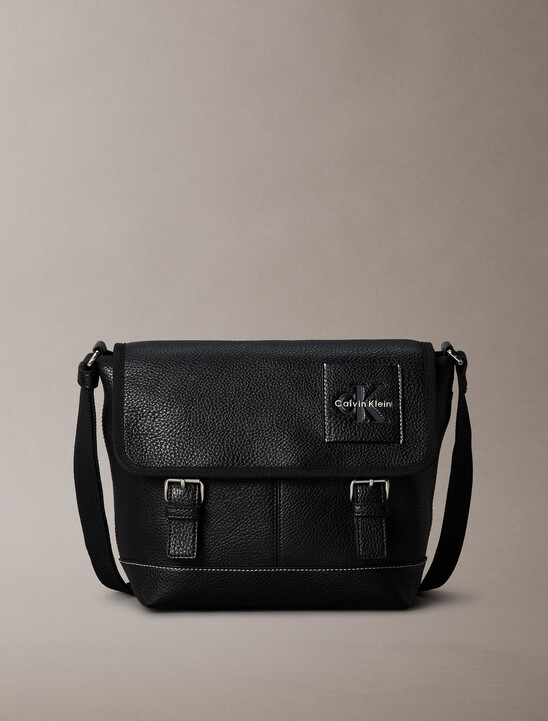 Pebbled Signature Logo Messenger Bag