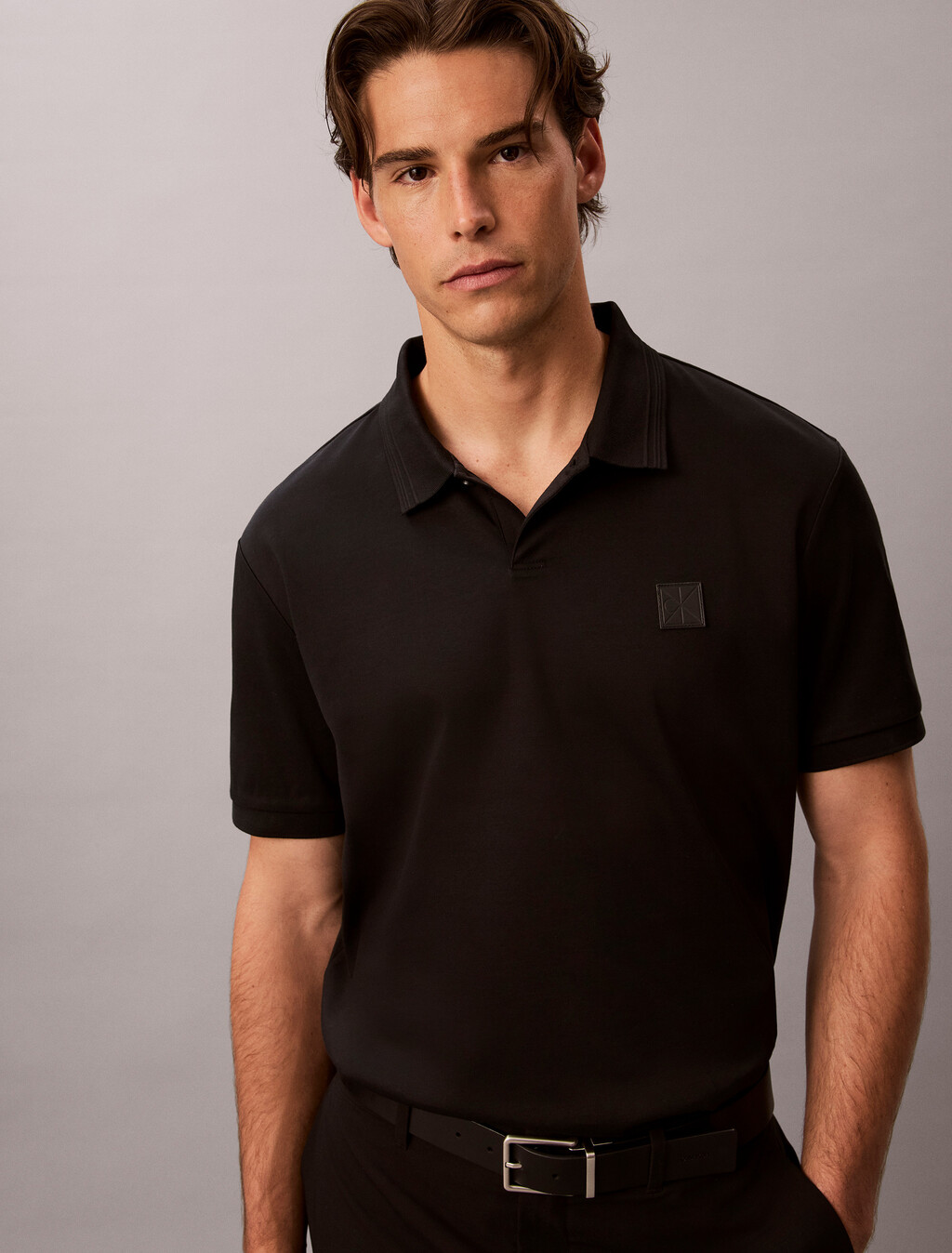 絲光雙面針織棉 Polo 衫, Black, hi-res