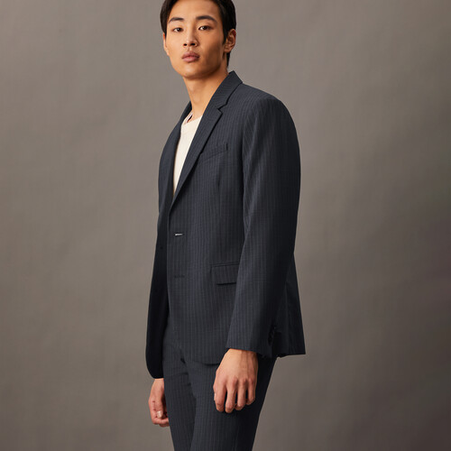 精緻羊毛混紡幼條紋修身西裝外套 Charcoal Heather