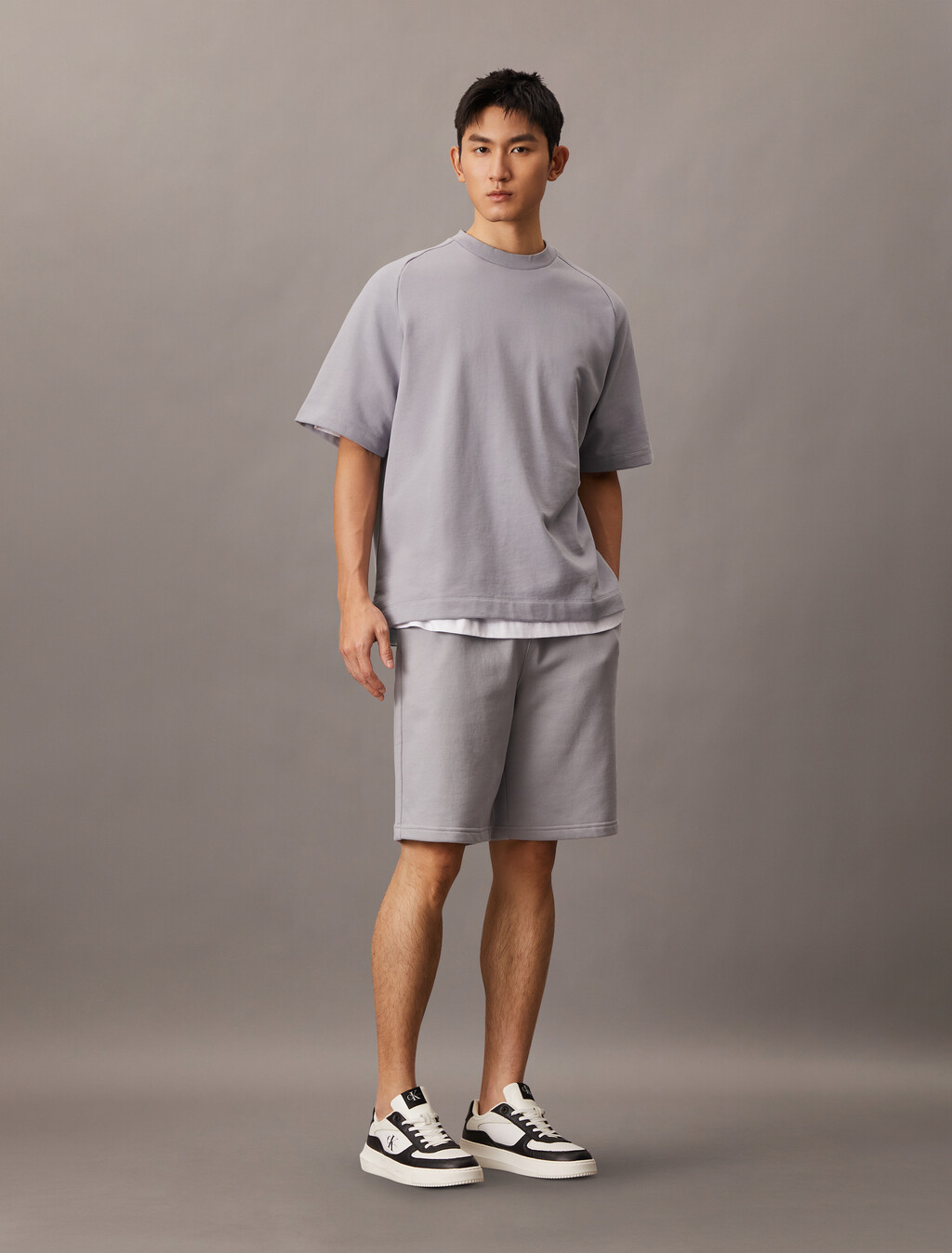 高級毛圈布圓領 T 恤, Lilac Gray, hi-res