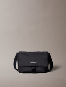 矚目標誌尼龍翻蓋信差包, Black, hi-res